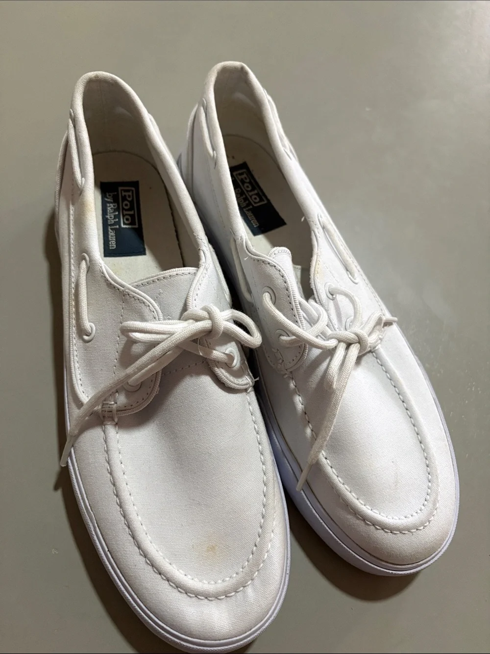 Polo by Ralph Lauren Men’s White Canvas Boat Shoes